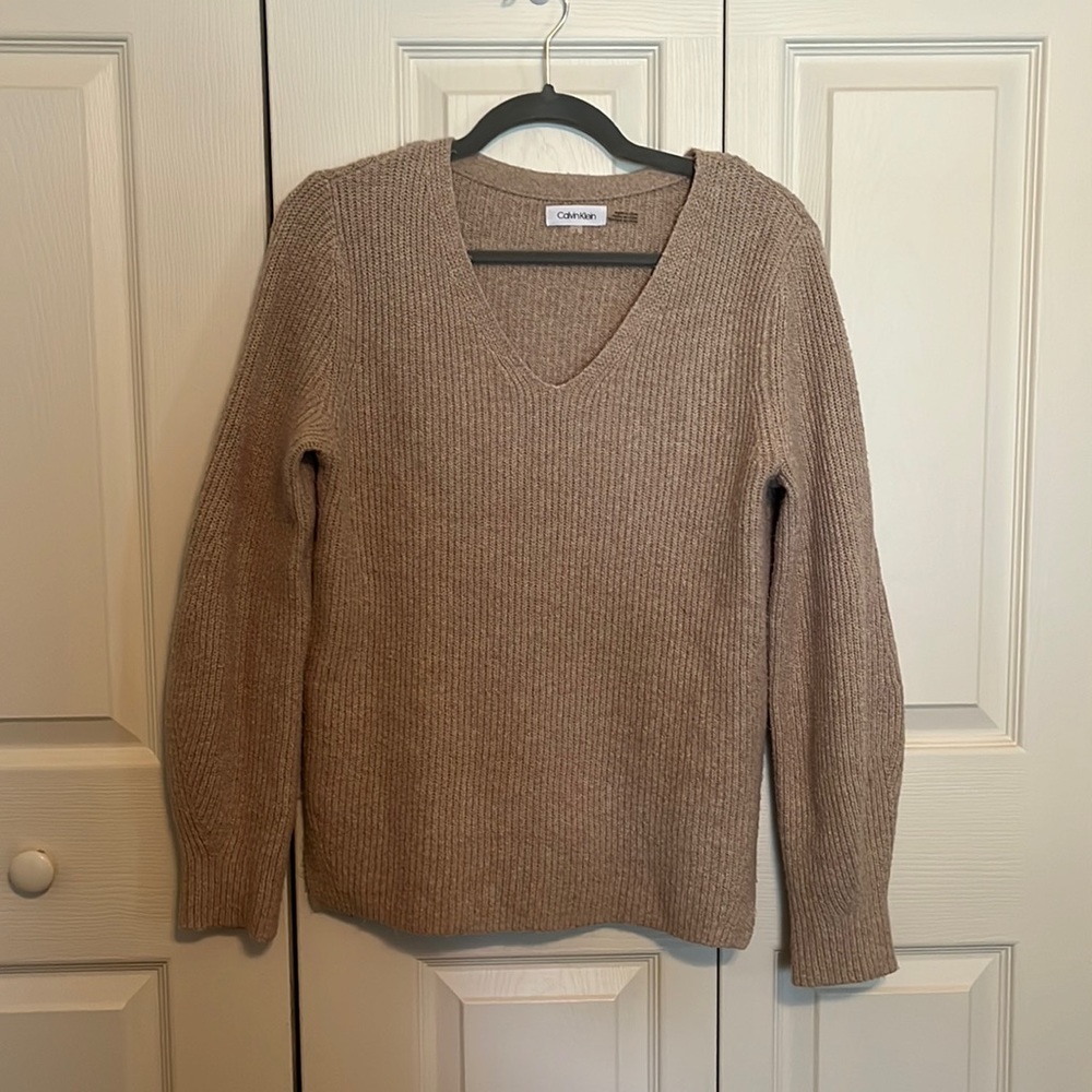 Calvin Klein Beige Knit V-Neck Sweater